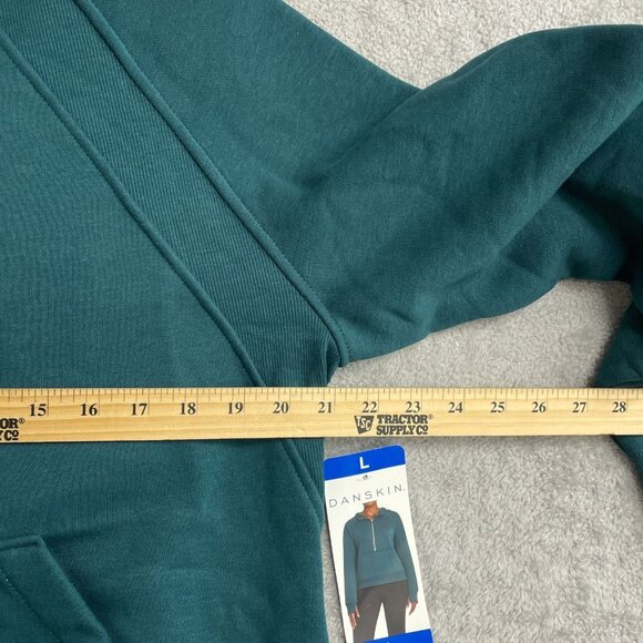 NEW Danskin Womens Mixed Rib Cozy Half Zip Hoodie L Fleece Blue Teal - Picture 9 of 10